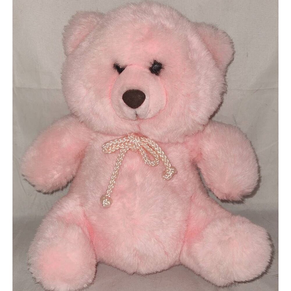 Vintage Scarborough Collection Pink TEDDY BEAR Plush JC Penney Cord Rope Rattle